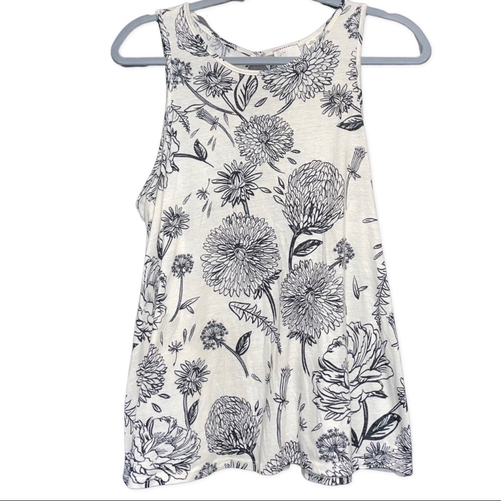 Anthropologie Black and White Floral Tank Top